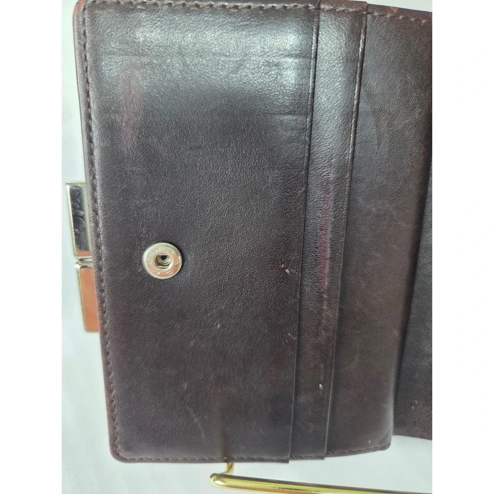 Burberry Nova Check Canvas Leather Bifold Wallet Brown Kiss Lock Coin Pouch